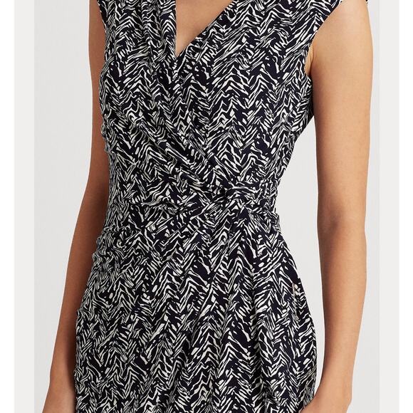 Lauren Ralph Lauren V-Neck Crossover Navy Dress - Picture 7 of 12